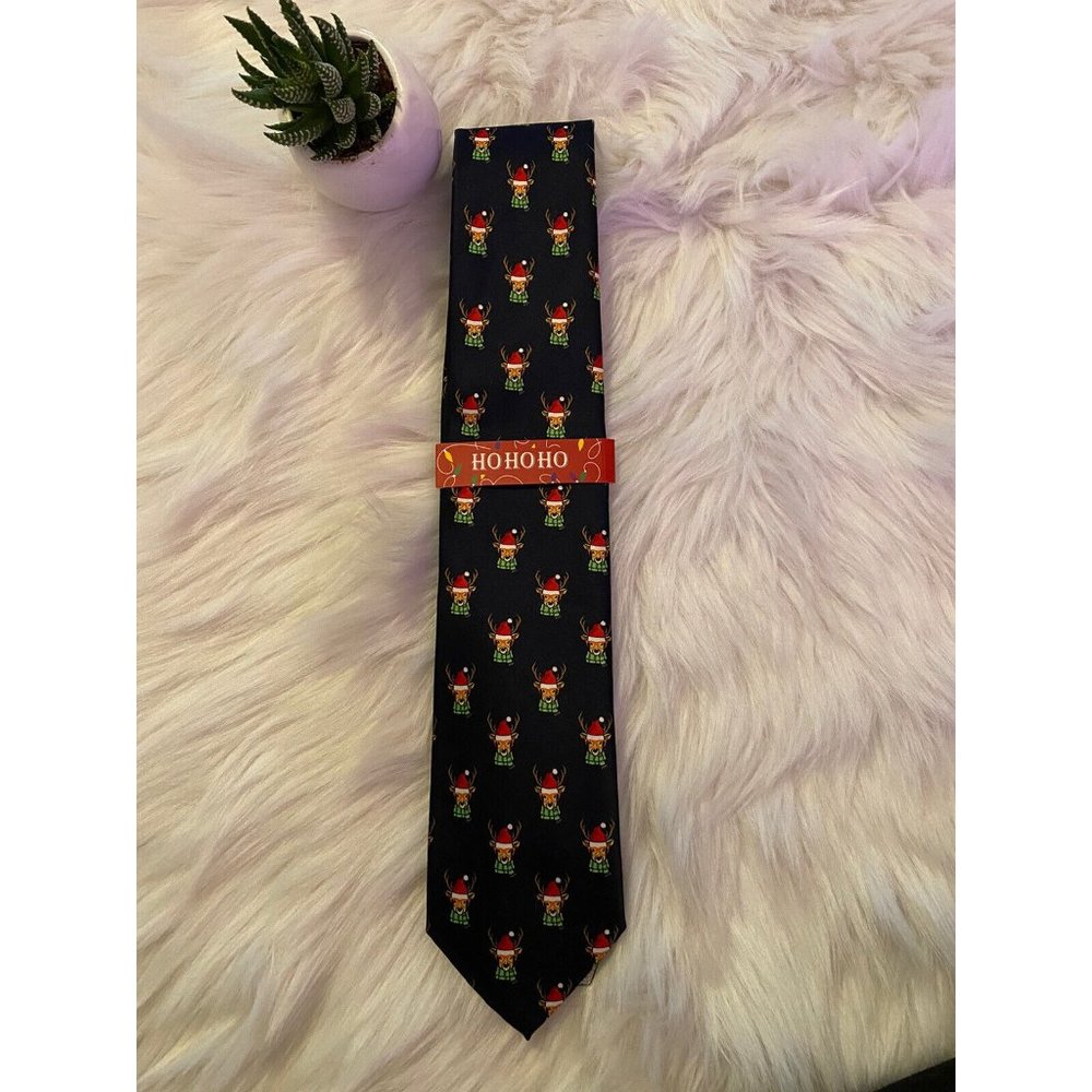 HoHoHo mens Holiday Christmas full lengeth neck tie reindeer with glasses